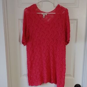dressbarn Bright Pink Crochet Knit Open Weave sz 1X Coverup Beach Vacation